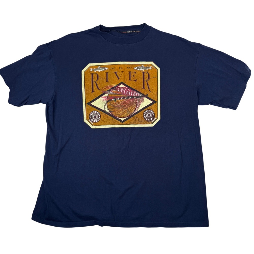 New River Graphic Tee XL Navy Blue Vintage Fishing Gorpcore Mens